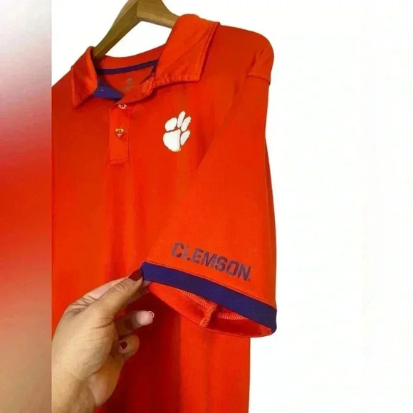 Clemson Tigers Mens Polo Shirt Orange Short Sleeve Spell Out Pullover Large - Picture 3 of 9